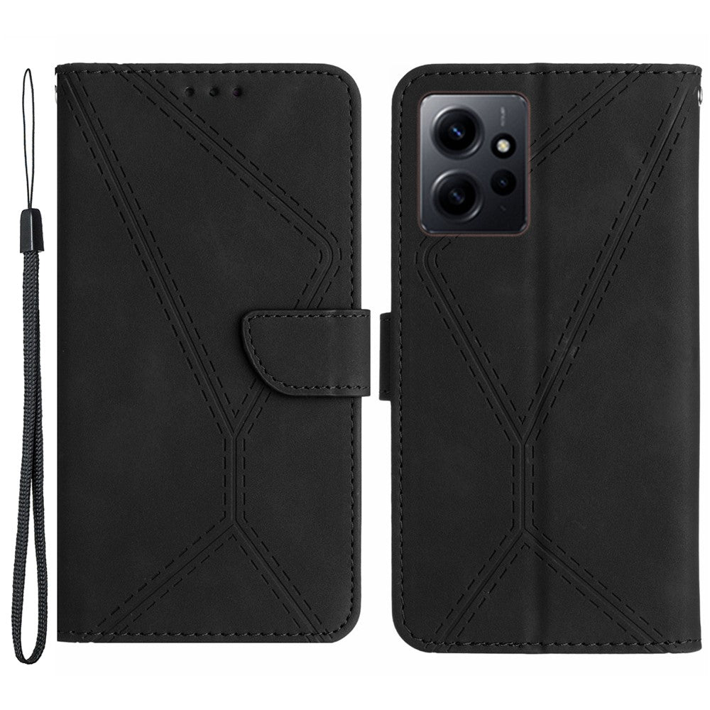 HT05 PU-läderskal till Xiaomi Redmi Note 12 4G med tryckta linjer, plånboksfodral med skin-touch-funktion