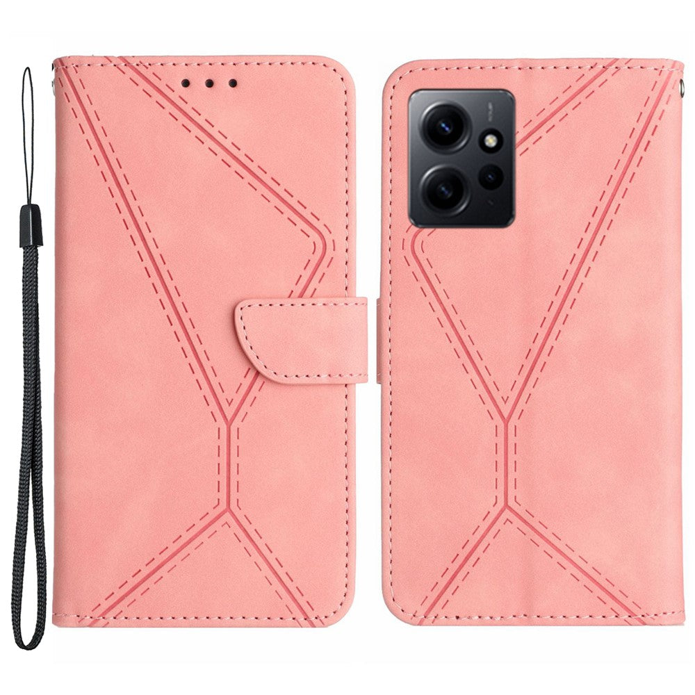 HT05 PU-läderskal till Xiaomi Redmi Note 12 4G med tryckta linjer, plånboksfodral med skin-touch-funktion