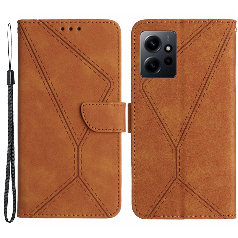 HT05 PU-läderskal till Xiaomi Redmi Note 12 4G med tryckta linjer, plånboksfodral med skin-touch-funktion