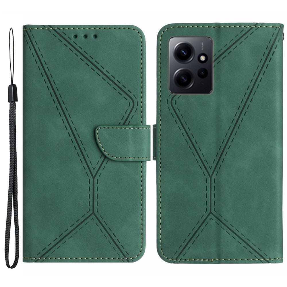 HT05 PU-läderskal till Xiaomi Redmi Note 12 4G med tryckta linjer, plånboksfodral med skin-touch-funktion