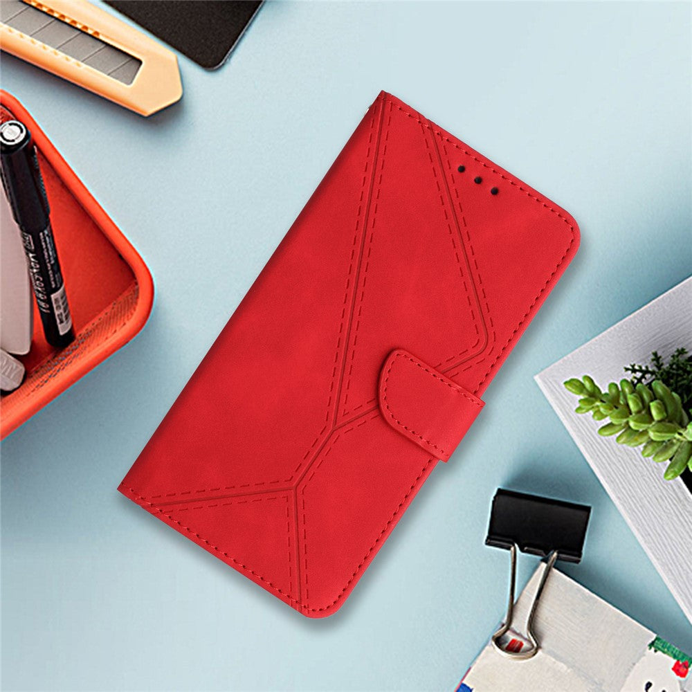 HT05 For Xiaomi Poco M4 5G / M5 4G Imprinted Line Phone Case Wallet Stand Skin-touch PU Leather Cover