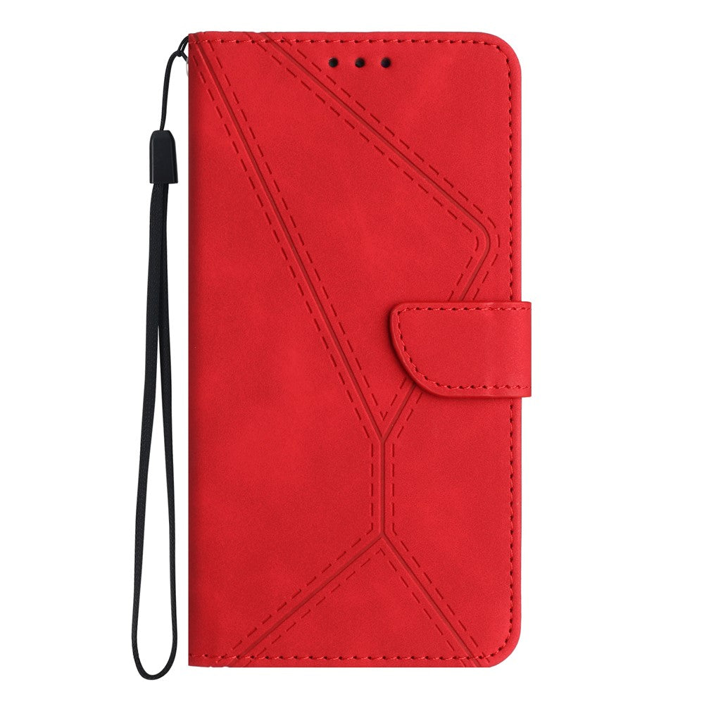 HT05 For Xiaomi Poco M4 5G / M5 4G Imprinted Line Phone Case Wallet Stand Skin-touch PU Leather Cover