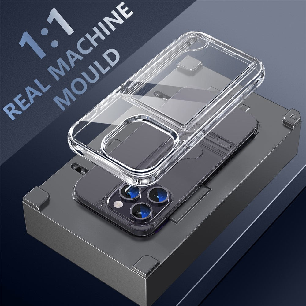 For iPhone 13 Pro Max Card Holder Clear Phone Case Anti-drop Corner TPU + Acrylic Cover