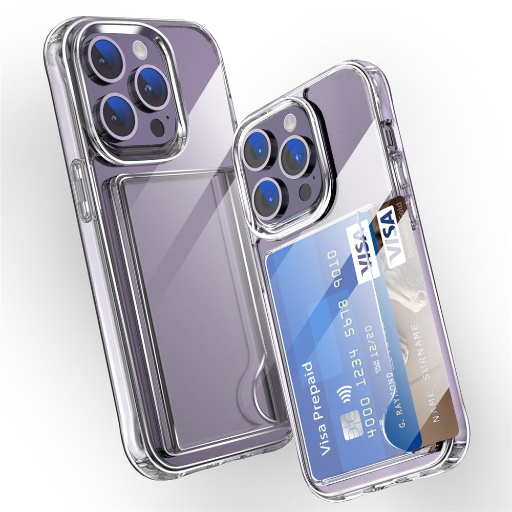For iPhone 14 Pro Card Holder Phone Case Anti-drop Corner TPU + Acrylic Clear Phone Cover