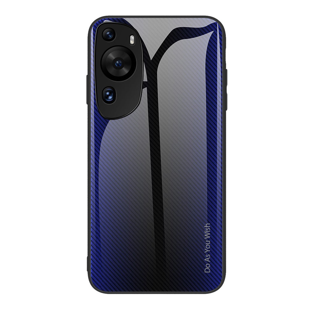 Protective Cover for Huawei P60 Art Carbon Fiber Texture Tempered Glass+Soft TPU Phone Case
