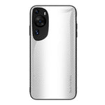 Protective Cover for Huawei P60 Art Carbon Fiber Texture Tempered Glass+Soft TPU Phone Case