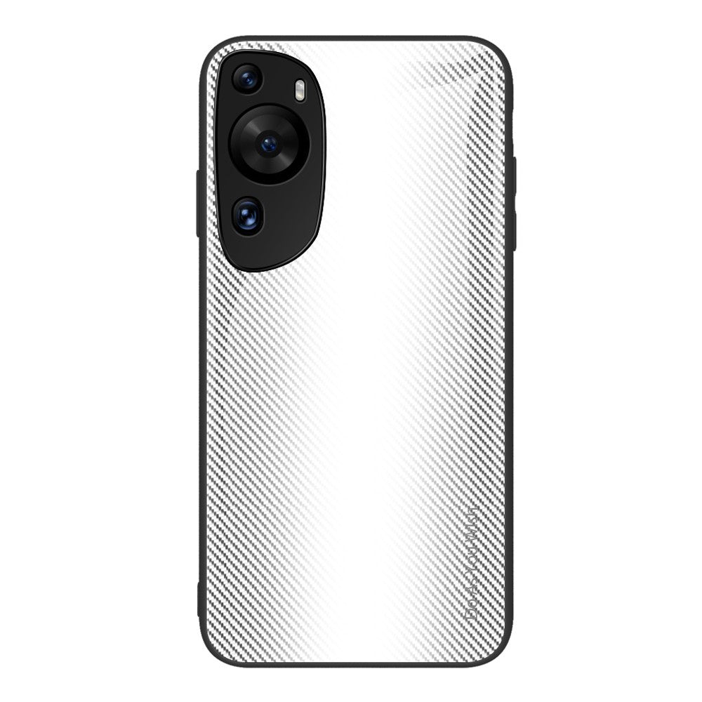 Protective Cover for Huawei P60 Art Carbon Fiber Texture Tempered Glass+Soft TPU Phone Case