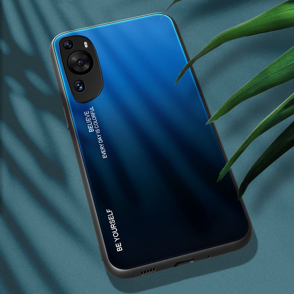 Huawei P60 Art Gradient Color mobilskal Reptåligt Härdat Glas + PC + TPU Hybrid Skal