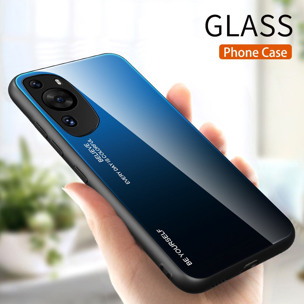 Huawei P60 Art Gradient Color mobilskal Reptåligt Härdat Glas + PC + TPU Hybrid Skal