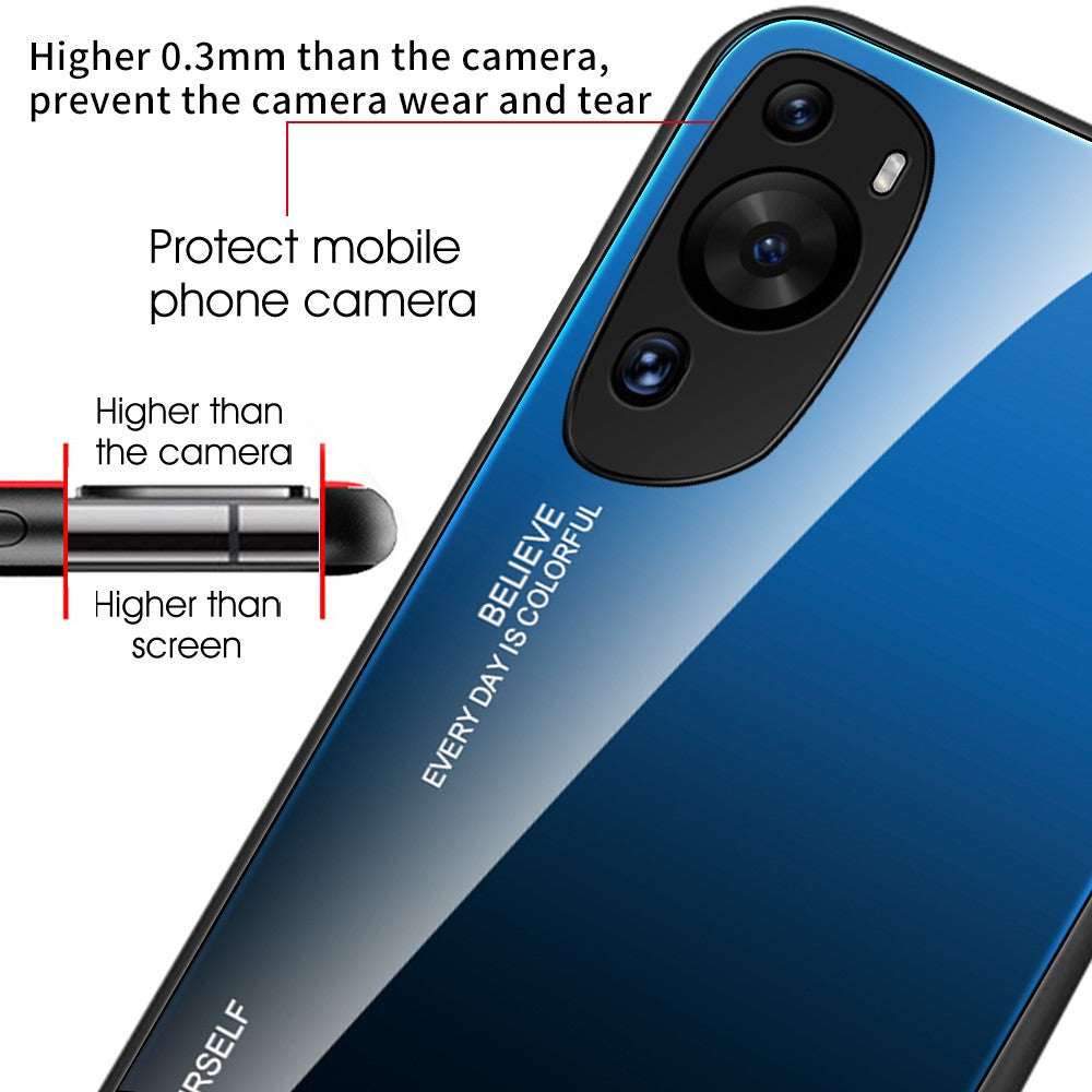Huawei P60 Art Gradient Color mobilskal Reptåligt Härdat Glas + PC + TPU Hybrid Skal