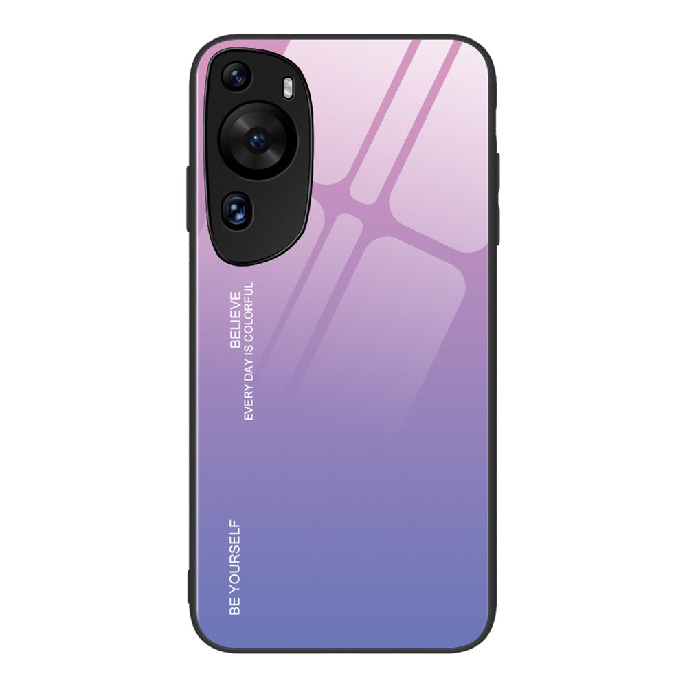 Huawei P60 Art Gradient Color mobilskal Reptåligt Härdat Glas + PC + TPU Hybrid Skal