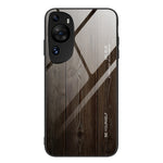 Huawei P60 Art Wooden Pattern Phone Case Härdat Glas Baksida + TPU Ram Stötsäkert Skydd