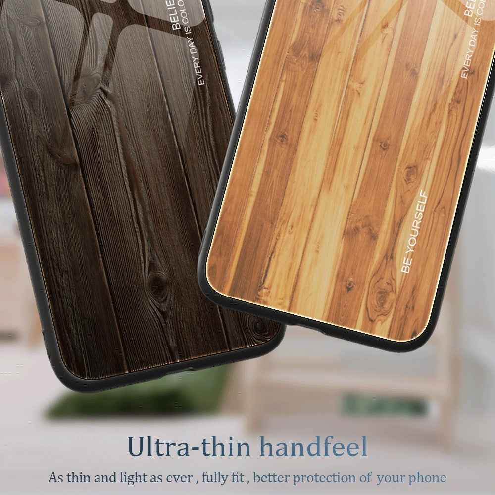 Huawei P60 Art Wooden Pattern Phone Case Härdat Glas Baksida + TPU Ram Stötsäkert Skydd