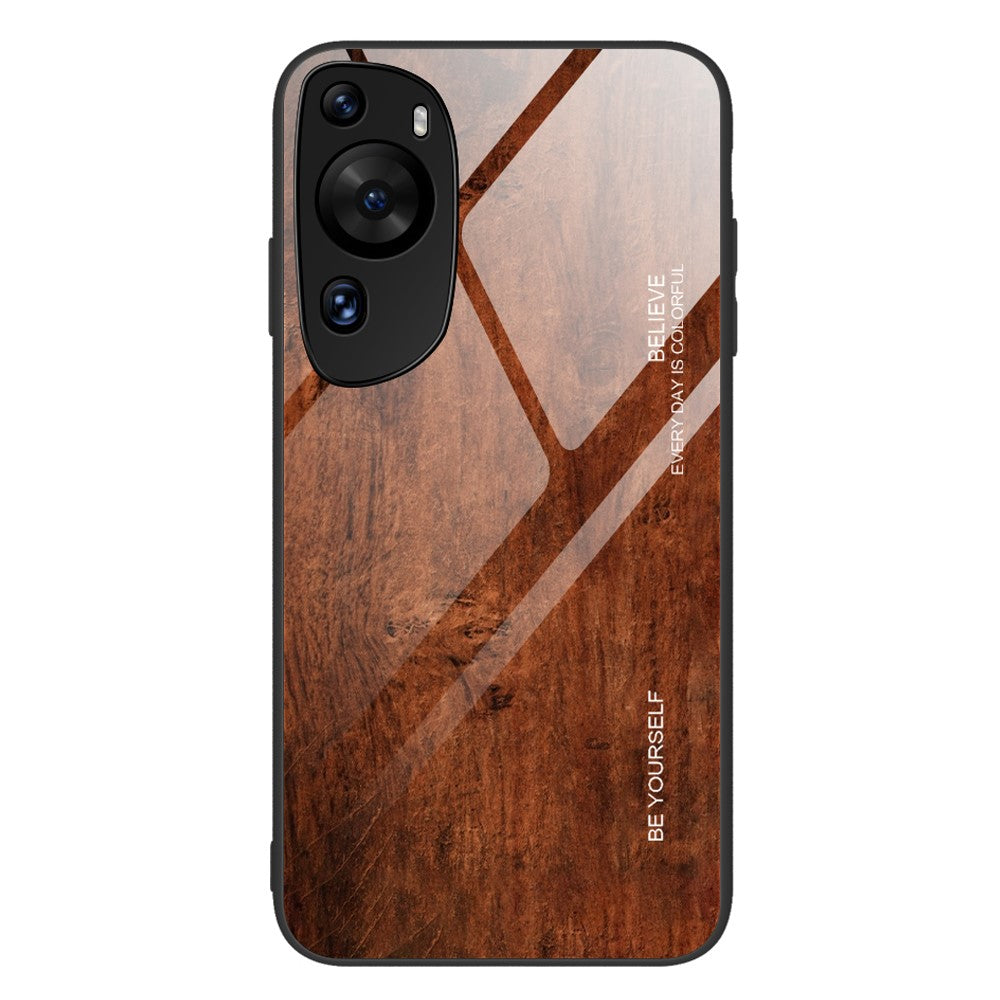 Huawei P60 Art Wooden Pattern Phone Case Härdat Glas Baksida + TPU Ram Stötsäkert Skydd