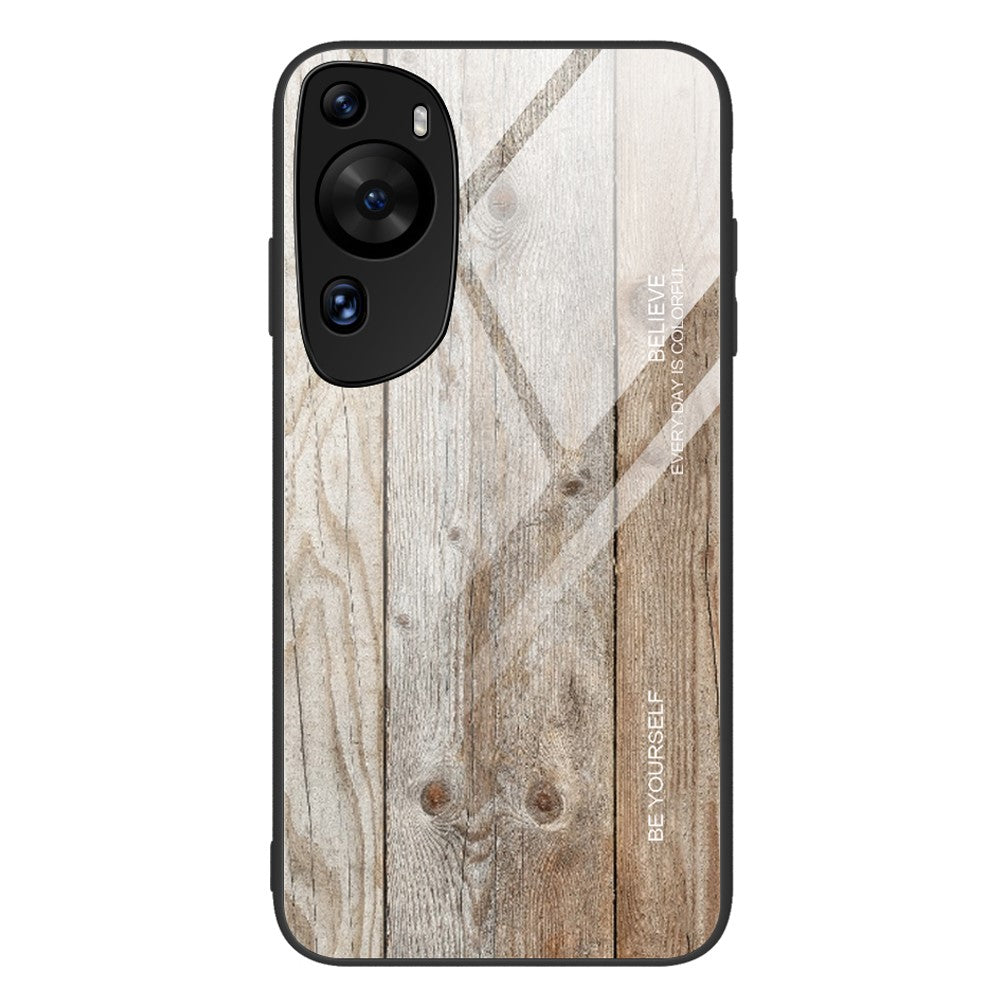 Huawei P60 Art Wooden Pattern Phone Case Härdat Glas Baksida + TPU Ram Stötsäkert Skydd