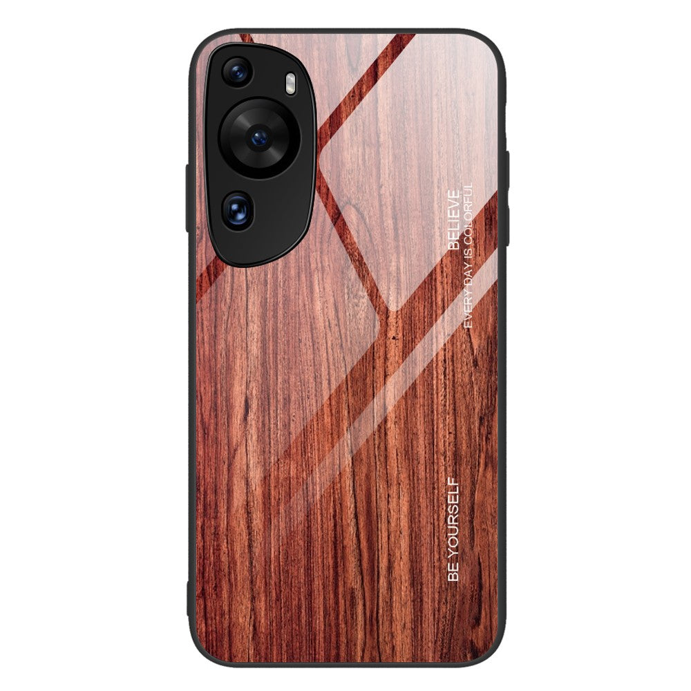 Huawei P60 Art Wooden Pattern Phone Case Härdat Glas Baksida + TPU Ram Stötsäkert Skydd