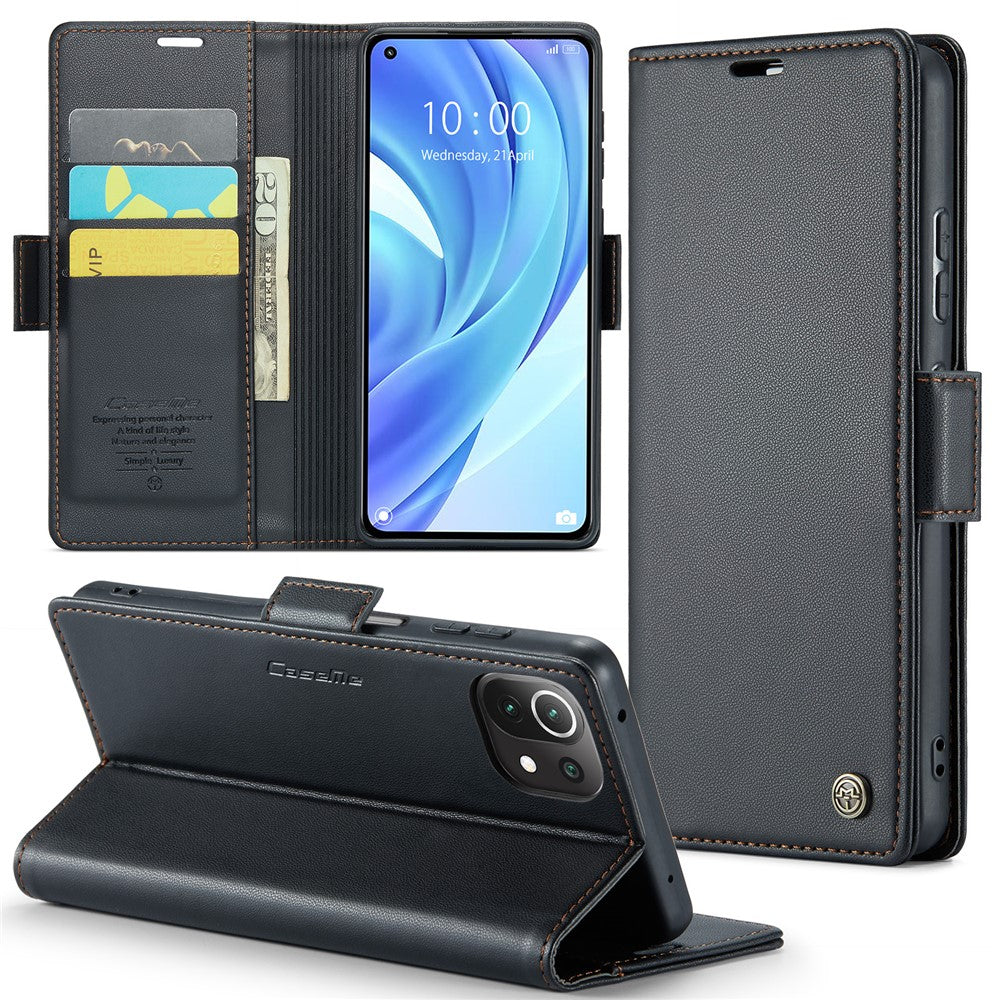 Läderfodral för Xiaomi Mi 11 Lite 4G / 5G / 11 Lite 5G NE CASEME 023 RFID-blockerande mobilskal med 3 kortplatser