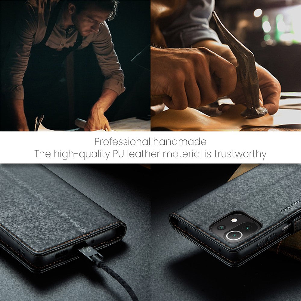 Läderfodral för Xiaomi Mi 11 Lite 4G / 5G / 11 Lite 5G NE CASEME 023 RFID-blockerande mobilskal med 3 kortplatser