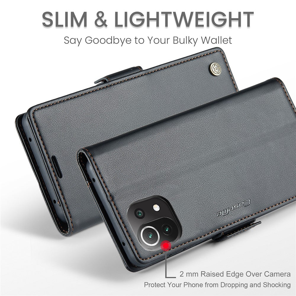 Läderfodral för Xiaomi Mi 11 Lite 4G / 5G / 11 Lite 5G NE CASEME 023 RFID-blockerande mobilskal med 3 kortplatser