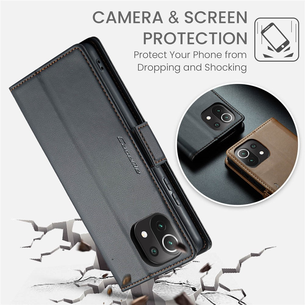 Läderfodral för Xiaomi Mi 11 Lite 4G / 5G / 11 Lite 5G NE CASEME 023 RFID-blockerande mobilskal med 3 kortplatser