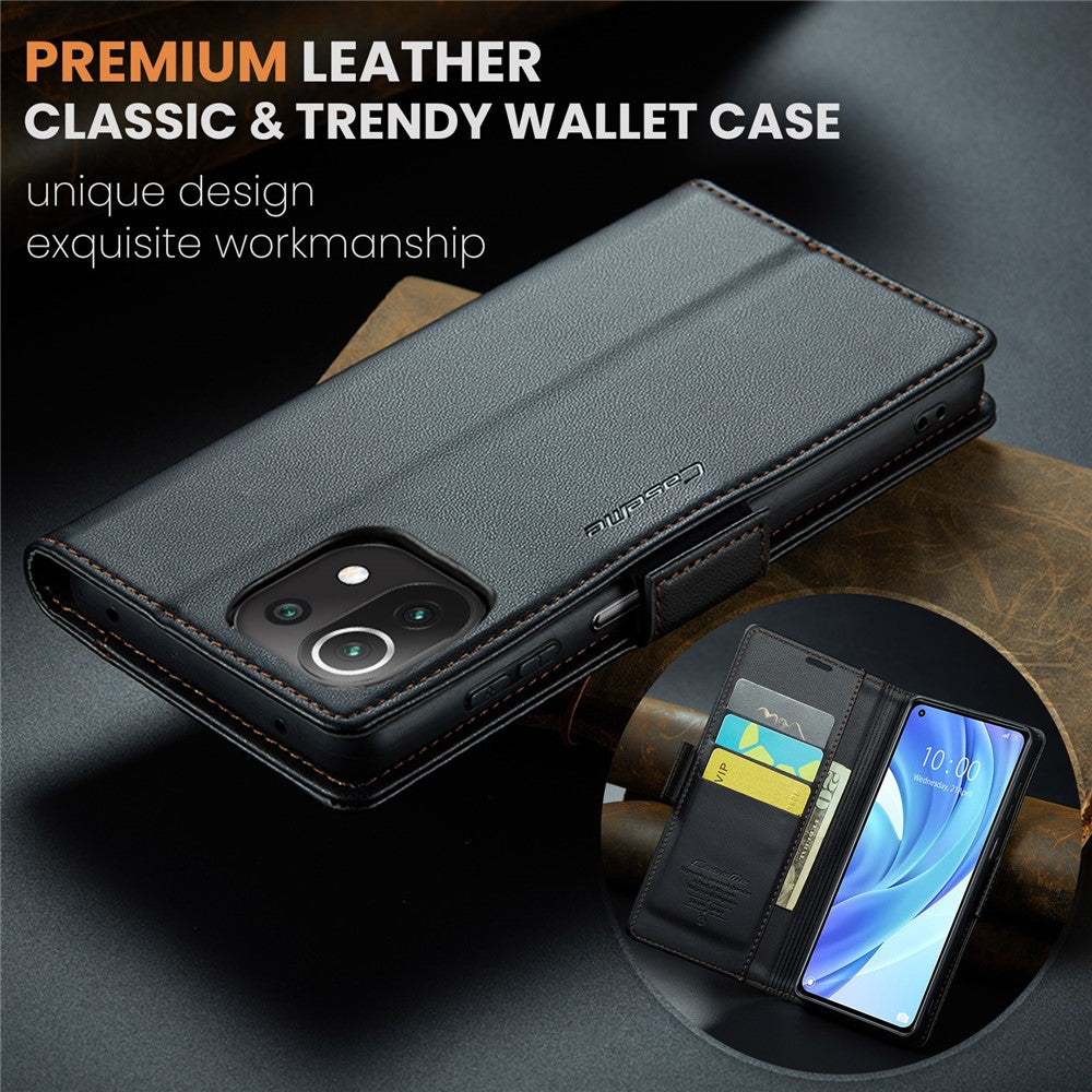 Läderfodral för Xiaomi Mi 11 Lite 4G / 5G / 11 Lite 5G NE CASEME 023 RFID-blockerande mobilskal med 3 kortplatser