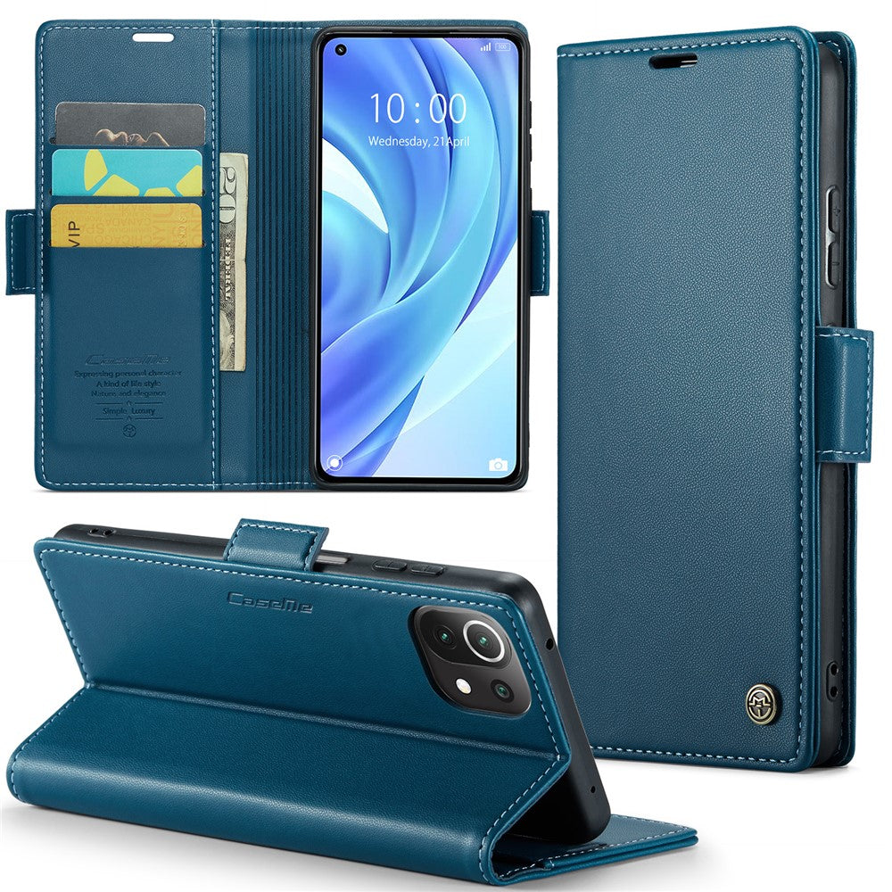 Läderfodral för Xiaomi Mi 11 Lite 4G / 5G / 11 Lite 5G NE CASEME 023 RFID-blockerande mobilskal med 3 kortplatser