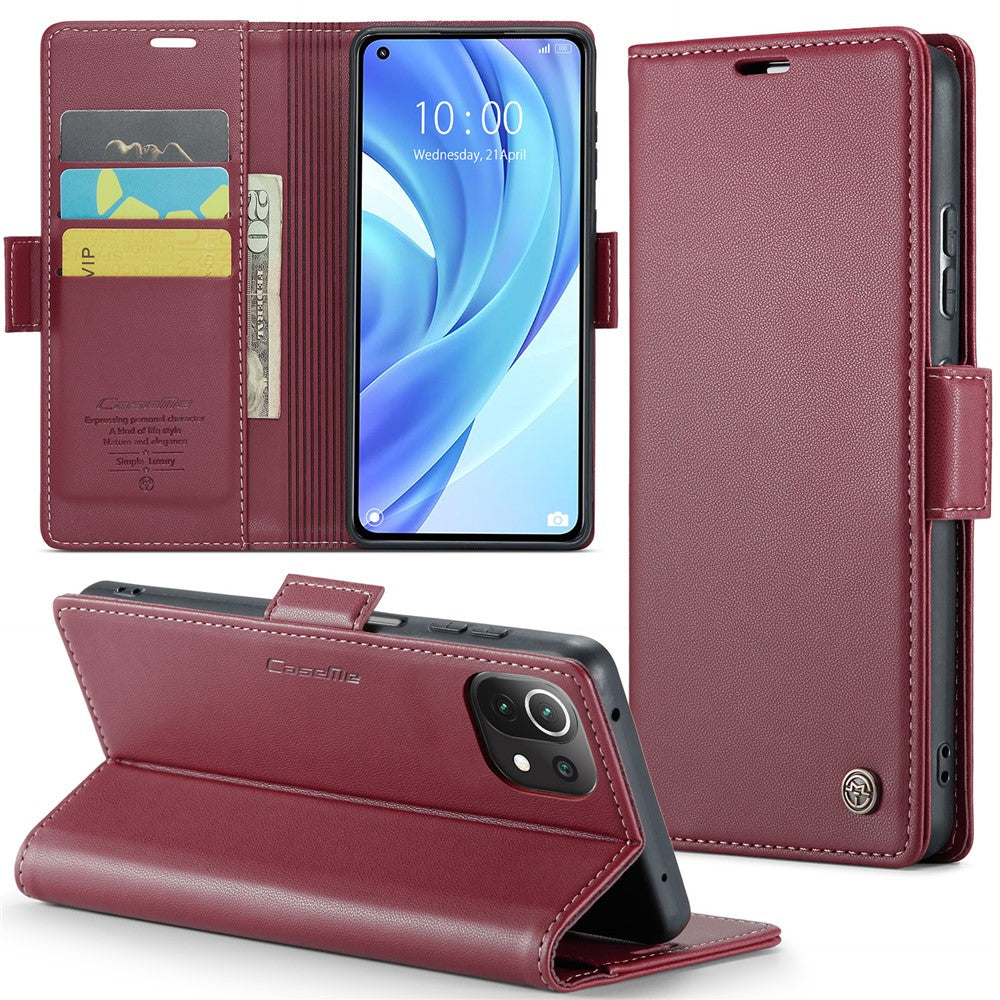 Läderfodral för Xiaomi Mi 11 Lite 4G / 5G / 11 Lite 5G NE CASEME 023 RFID-blockerande mobilskal med 3 kortplatser