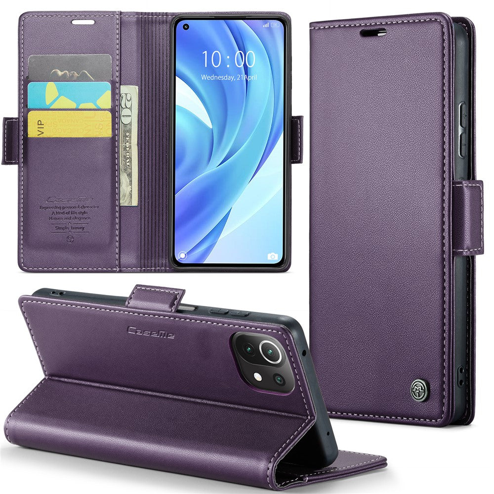 Läderfodral för Xiaomi Mi 11 Lite 4G / 5G / 11 Lite 5G NE CASEME 023 RFID-blockerande mobilskal med 3 kortplatser