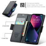 CASEME 023 Series til iPhone 13 mini 5.4 tommer RFID-blokerende lædercover Litchi tekstur Flip Stand Pung Telefoncover