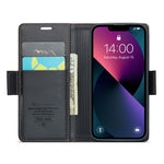 CASEME 023 Series til iPhone 13 mini 5.4 tommer RFID-blokerende lædercover Litchi tekstur Flip Stand Pung Telefoncover