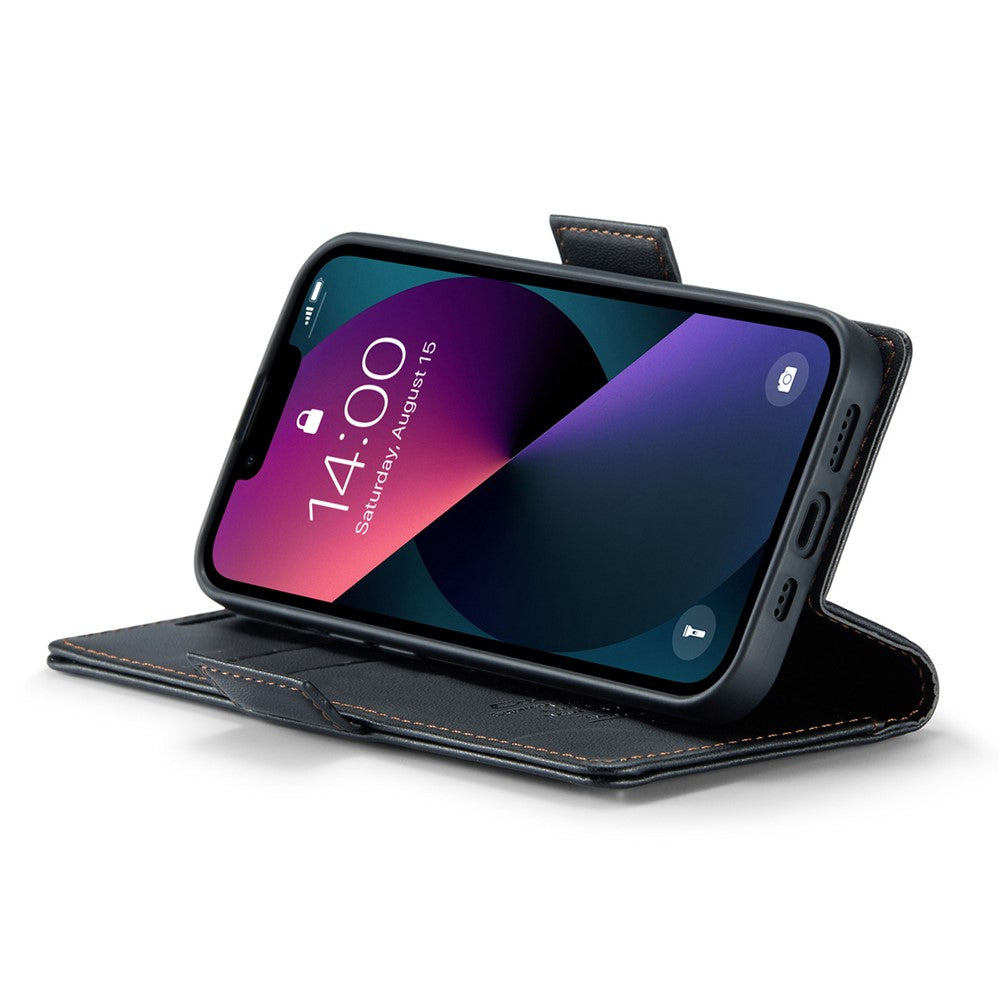 CASEME 023 Series til iPhone 13 mini 5.4 tommer RFID-blokerende lædercover Litchi tekstur Flip Stand Pung Telefoncover