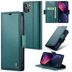 CASEME 023 Series til iPhone 13 mini 5.4 tommer RFID-blokerende lædercover Litchi tekstur Flip Stand Pung Telefoncover