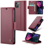 CASEME 023 Series til iPhone 13 mini 5.4 tommer RFID-blokerende lædercover Litchi tekstur Flip Stand Pung Telefoncover