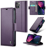 CASEME 023 Series til iPhone 13 mini 5.4 tommer RFID-blokerende lædercover Litchi tekstur Flip Stand Pung Telefoncover