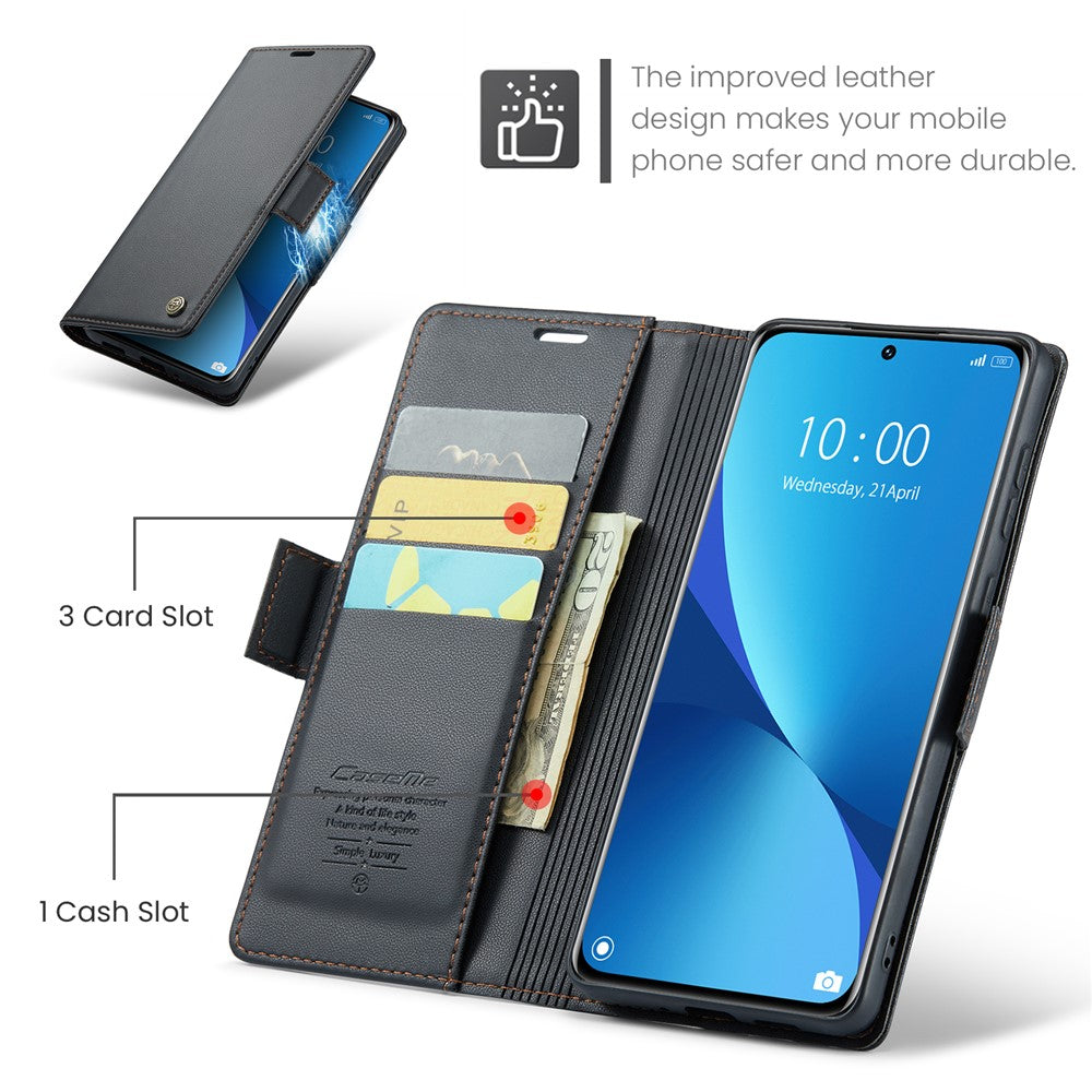 CASEME 023-læderetui til Xiaomi 12 5G / 12X 5G / 12S 5G, RFID-blokerende mobilcover med 3 kortpladser