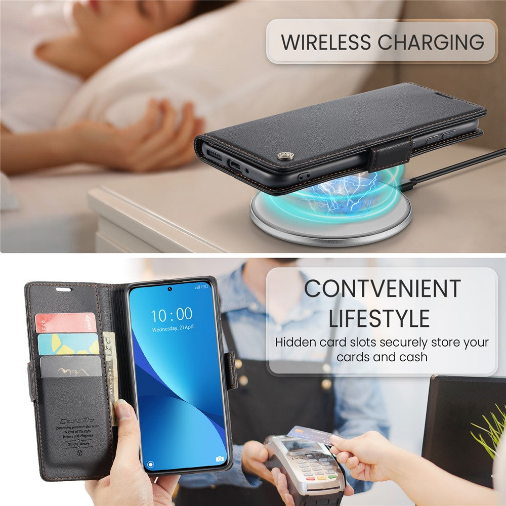 CASEME 023-læderetui til Xiaomi 12 5G / 12X 5G / 12S 5G, RFID-blokerende mobilcover med 3 kortpladser