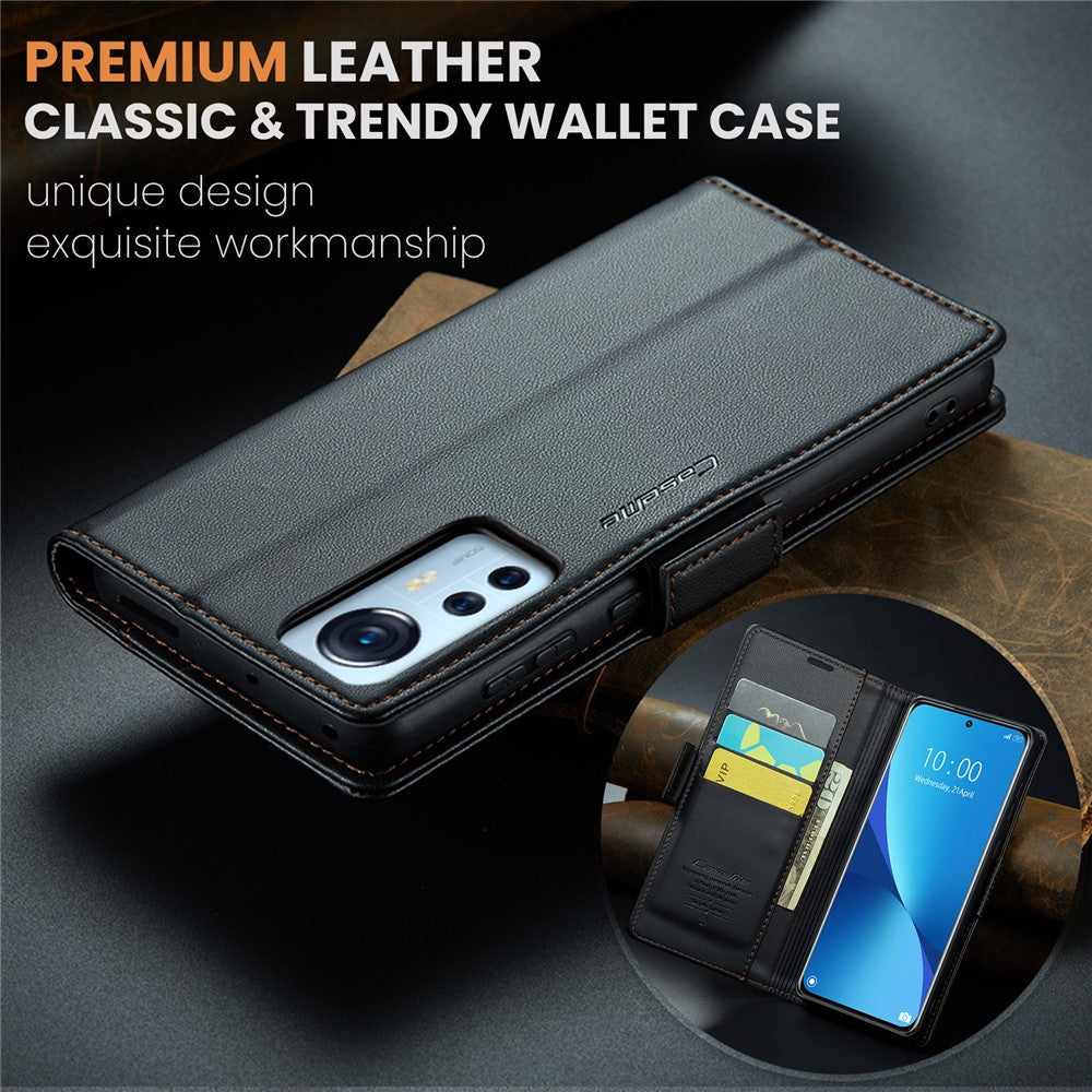 CASEME 023-læderetui til Xiaomi 12 5G / 12X 5G / 12S 5G, RFID-blokerende mobilcover med 3 kortpladser