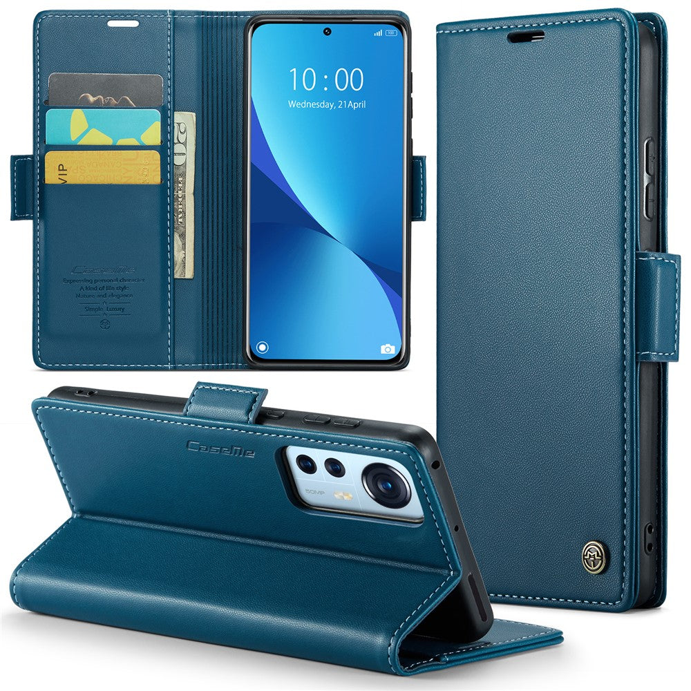 CASEME 023-læderetui til Xiaomi 12 5G / 12X 5G / 12S 5G, RFID-blokerende mobilcover med 3 kortpladser