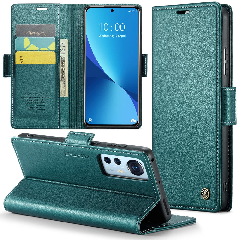 CASEME 023-læderetui til Xiaomi 12 5G / 12X 5G / 12S 5G, RFID-blokerende mobilcover med 3 kortpladser