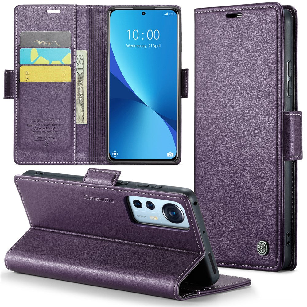 CASEME 023-læderetui til Xiaomi 12 5G / 12X 5G / 12S 5G, RFID-blokerende mobilcover med 3 kortpladser