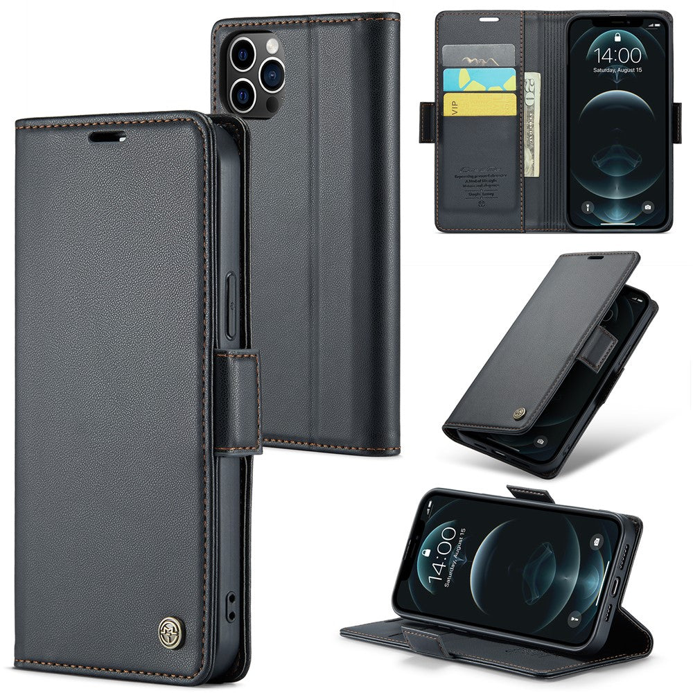 Läderfodral för iPhone 12 Pro Max CASEME 023 RFID-blockerande mobilskal med 3 kortplatser
