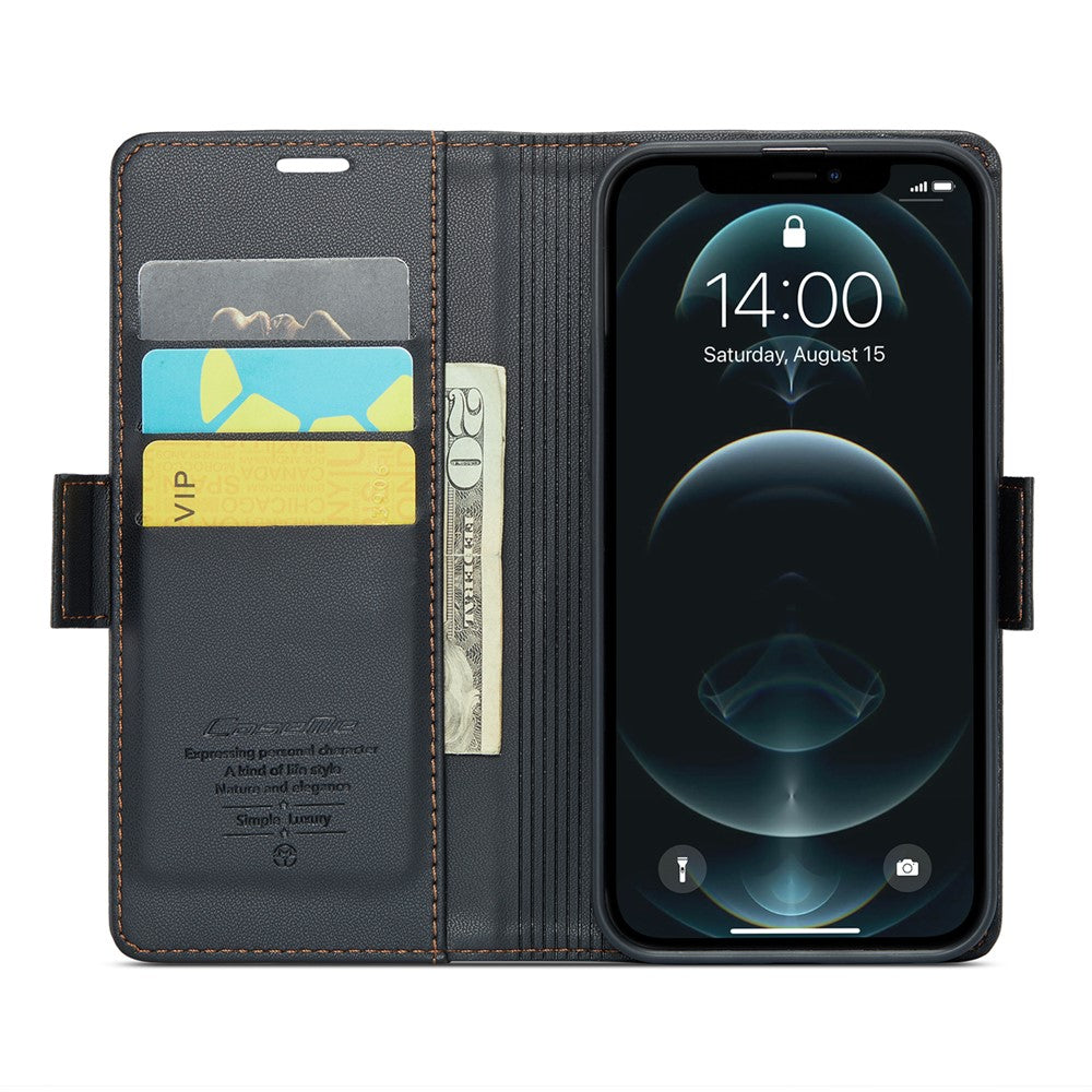 For iPhone 12 Pro Max Leather Case CASEME 023 RFID Blocking 3 Card Slot Mobile Cover