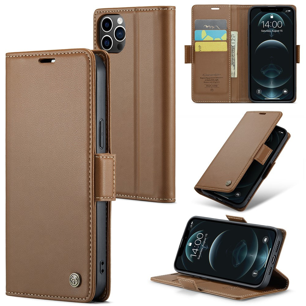 For iPhone 12 Pro Max Leather Case CASEME 023 RFID Blocking 3 Card Slot Mobile Cover