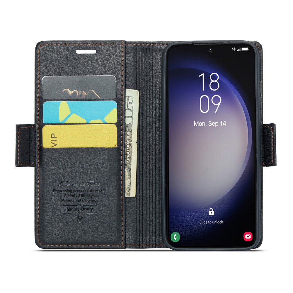 For Samsung Galaxy S23+ Leather Case CASEME 023 RFID Blocking 3 Card Slot Mobile Cover
