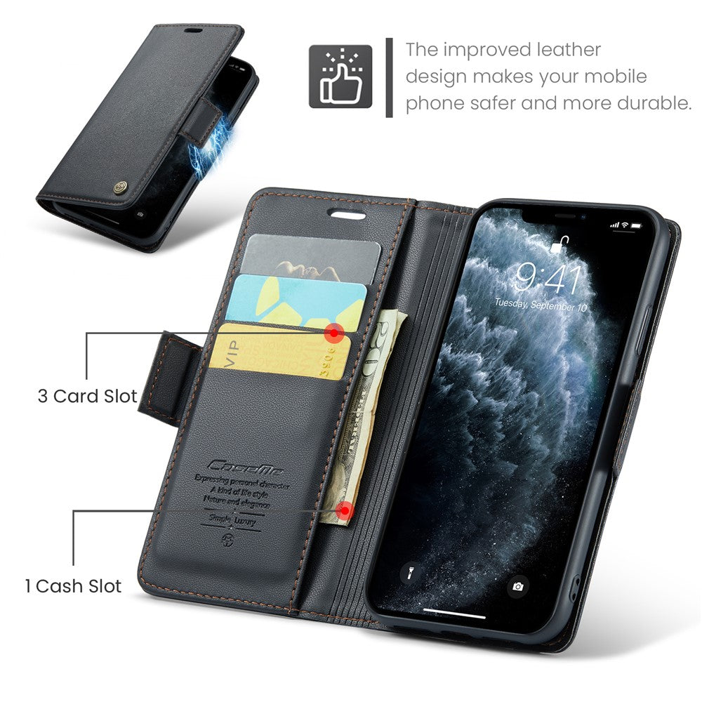 Til iPhone 11 Pro Max lædercover CASEME 023 med RFID-blokerende 3-korts slot mobilt cover