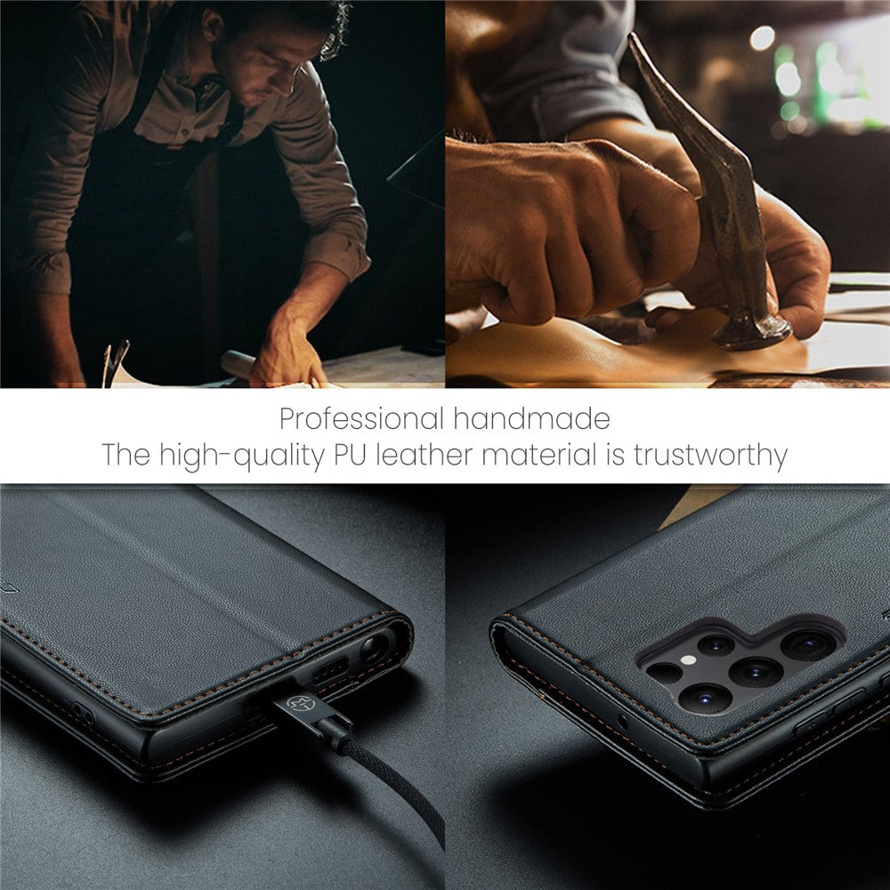 For Samsung Galaxy S23 Ultra Leather Case CASEME 023 RFID Blocking 3 Card Slot Mobile Cover