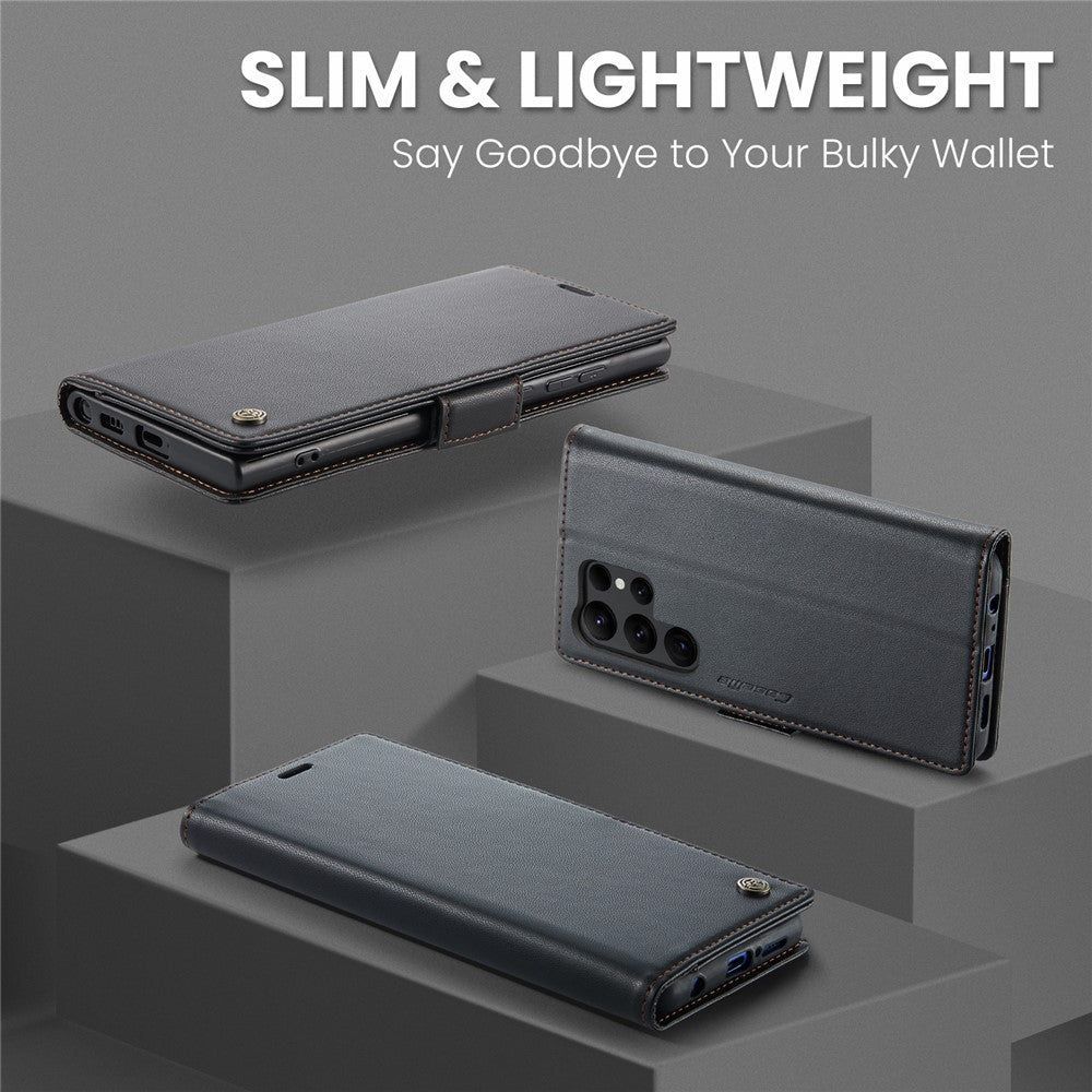 For Samsung Galaxy S23 Ultra Leather Case CASEME 023 RFID Blocking 3 Card Slot Mobile Cover
