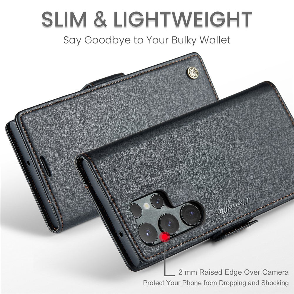 For Samsung Galaxy S23 Ultra Leather Case CASEME 023 RFID Blocking 3 Card Slot Mobile Cover
