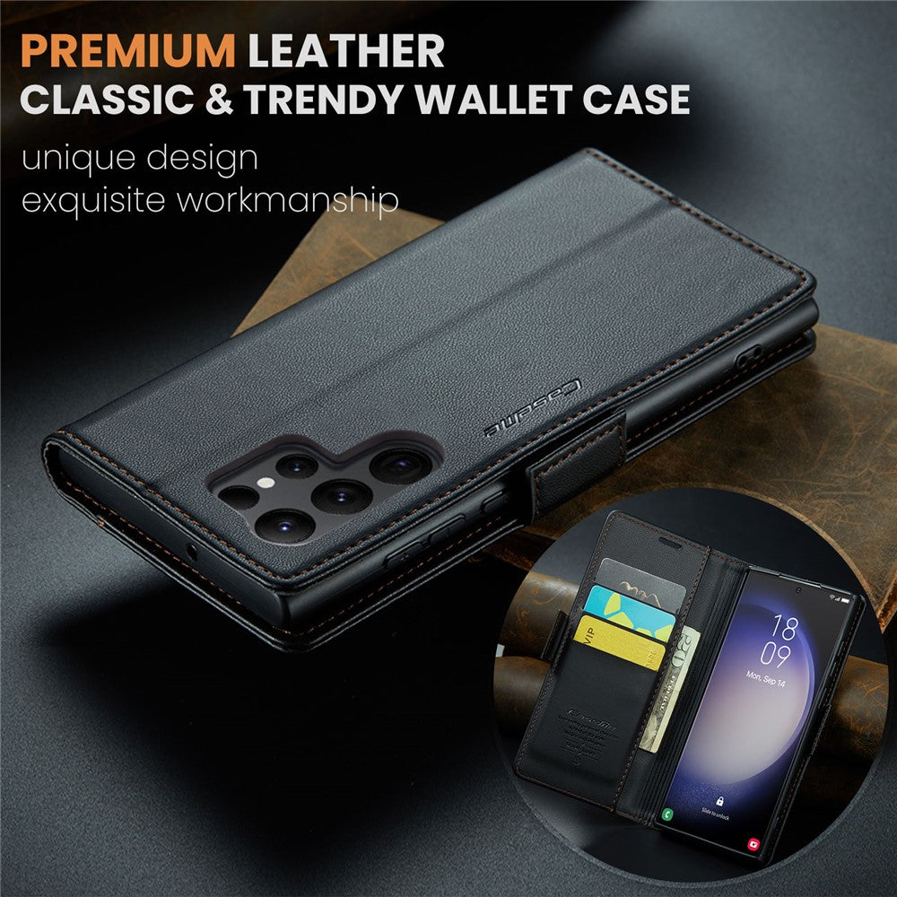 For Samsung Galaxy S23 Ultra Leather Case CASEME 023 RFID Blocking 3 Card Slot Mobile Cover