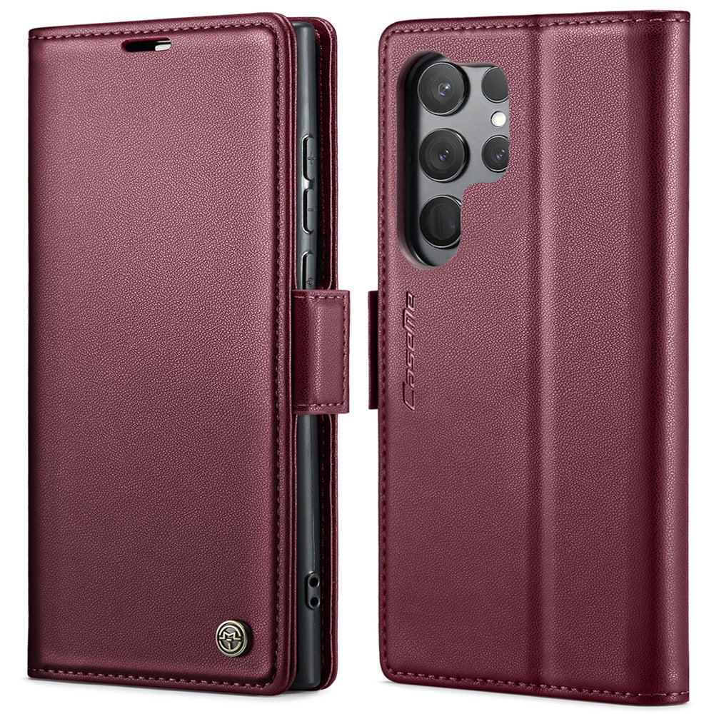 For Samsung Galaxy S23 Ultra Leather Case CASEME 023 RFID Blocking 3 Card Slot Mobile Cover